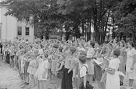 Military salutes, pledging allegiance to the flag, Nazism, fascism, militarism, socialism